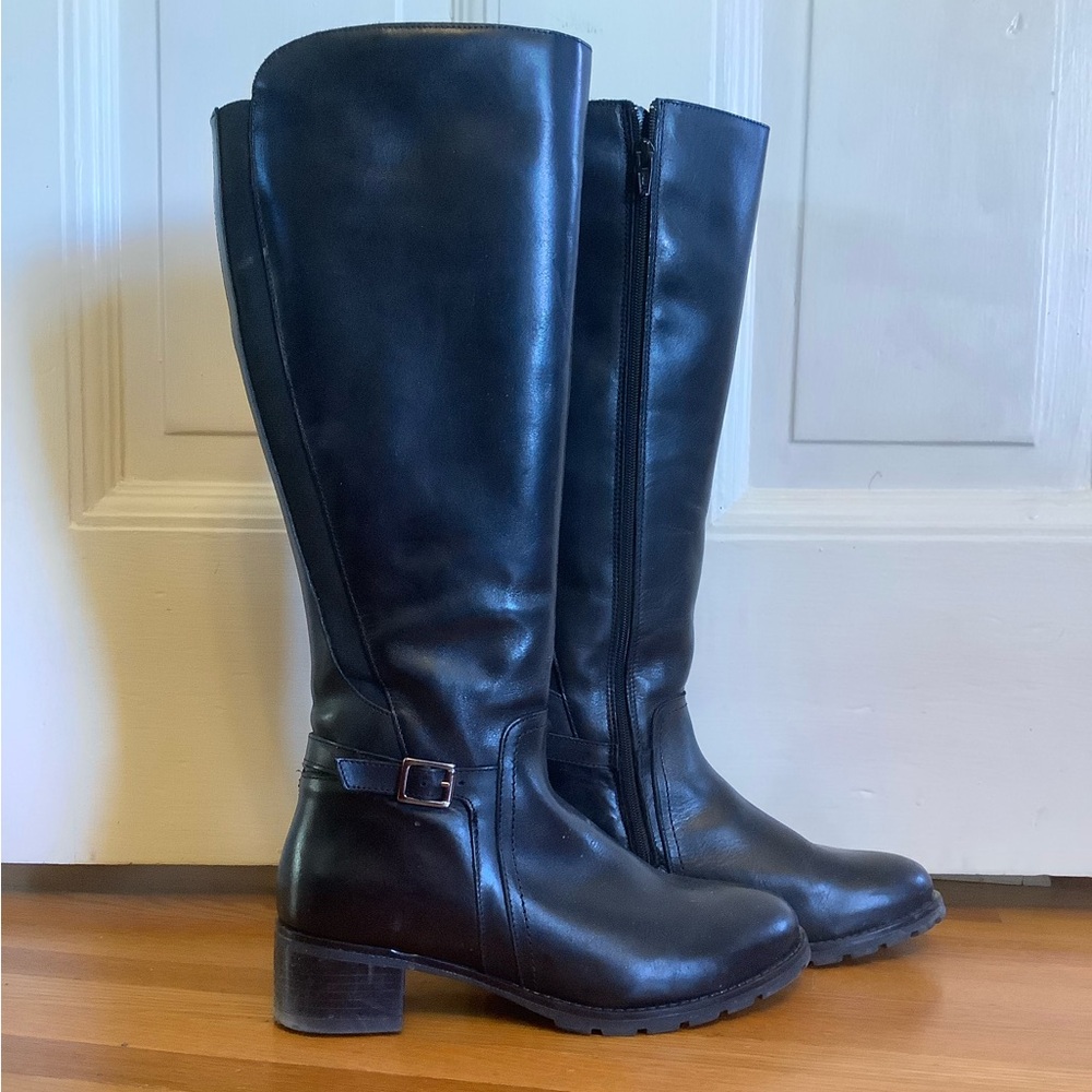Tall Leather Weatherproof Black Boots